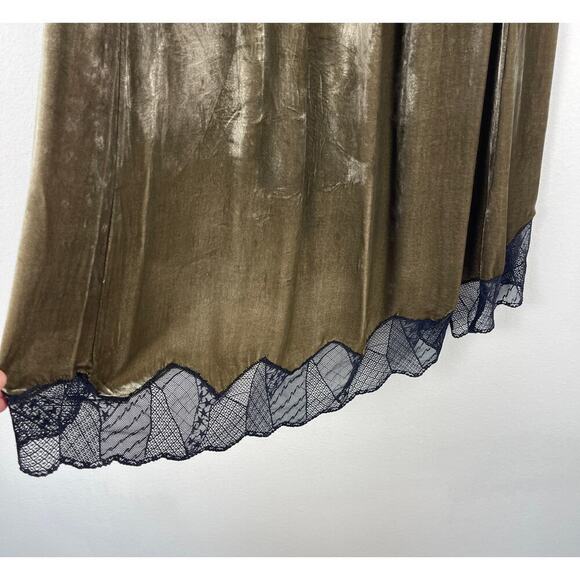 Zadig & Voltaire Joslin Velvet Midi Skirt Brown Green High Low Lace Trim Size 40 - Picture 7 of 15